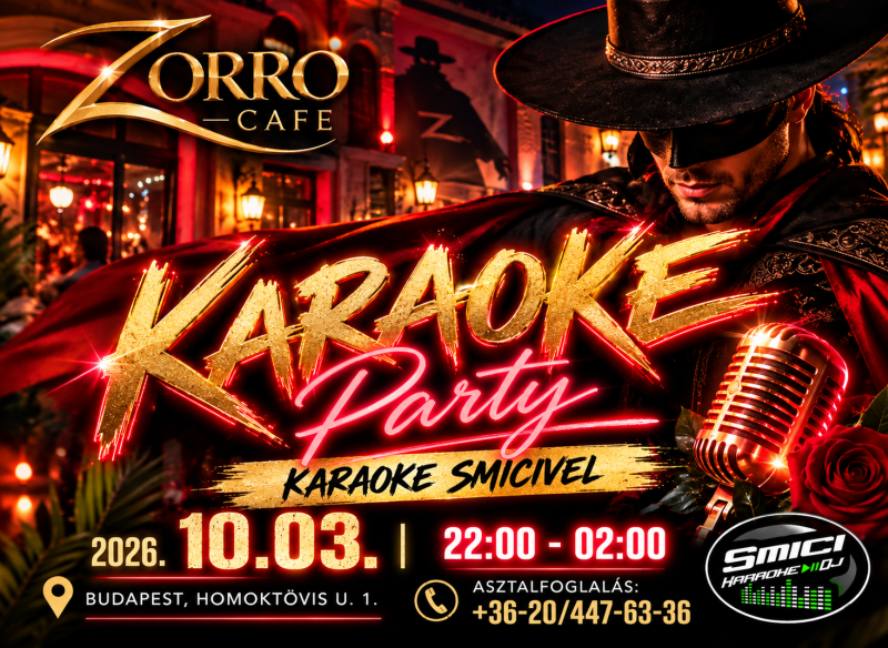 Karaoke a Cafe Del Zorro-ban 22:00 - 02:00